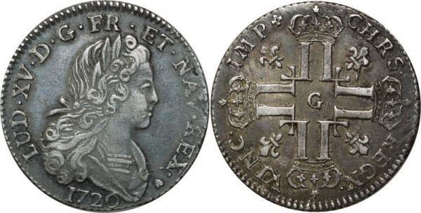 France Rare R4 Petit Louis Louis XV 3 Livres 1720 G Poitiers Argent Silver SUP