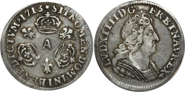 France Rarissime 1/20 Ecu Louis XIV 3 Couronnes 1713 A Paris Argent Silver