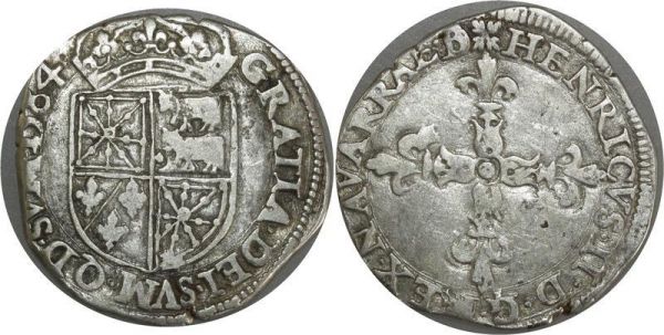 France Rarissime Henri II Navarre Bearn Quart Ecu sans II II - 1584 Pau Argent