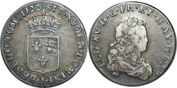 France Very Rare 1/3 Ecu de France Louis XV 1722 I Liges Argent Silver 