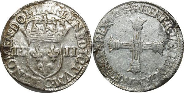 France Very Rare 1/4 Ecu Croix batonnée Henri IV 1604 C Saint-Lô Argent