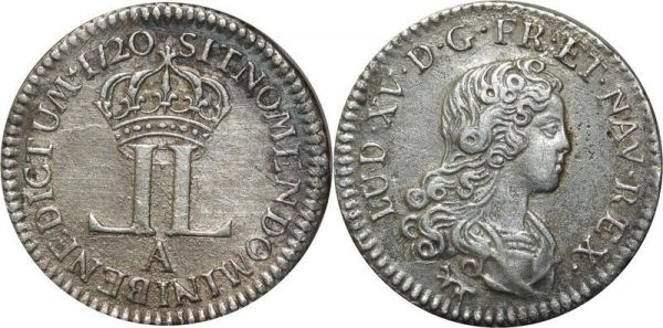 United States Rare colonial 1/6 Ecu 20 sols Louis XV 1720 John Law AU