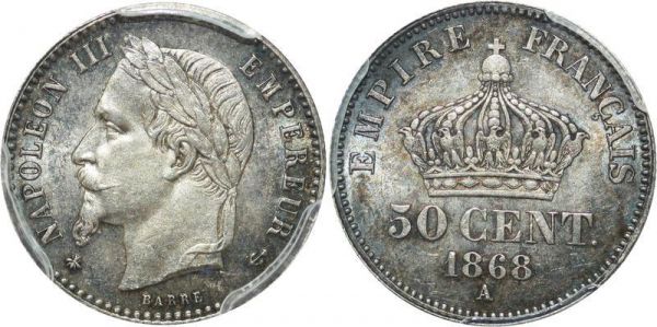 LAST CHANCE France 50 Centimes Napoléon III 1868 A Paris PCGS MS64
