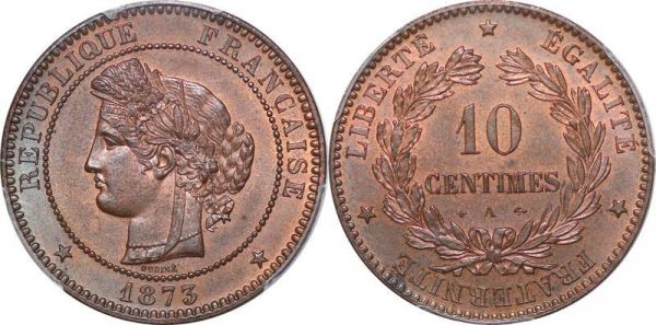 LAST CHANCE France 10 Centimes Cérès 1873 A Paris PCGS MS64 BN