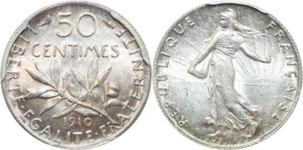 LAST CHANCE France 50 Centimes Semeuse 1910 PCGS MS64