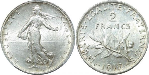 LAST CHANCE France 2 Francs Semeuse 1917 PCGS MS64