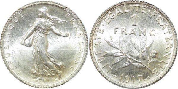 LAST CHANCE France 1 Franc Semeuse 1917 PCGS MS66