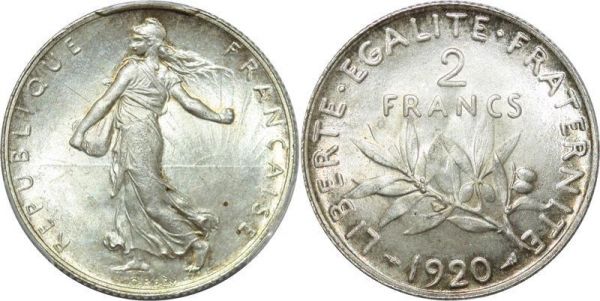 LAST CHANCE France 2 Francs Semeuse 1920 PCGS MS64