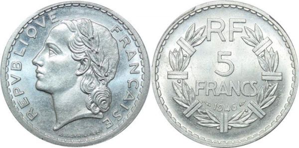 LAST CHANCE France 5 Francs Lavrillier 1946 PCGS MS64