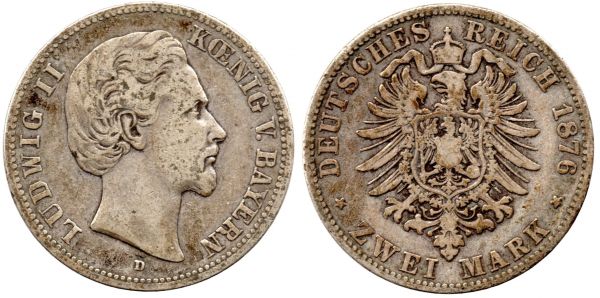 Bavaria 2 Mark 1876 D Munich