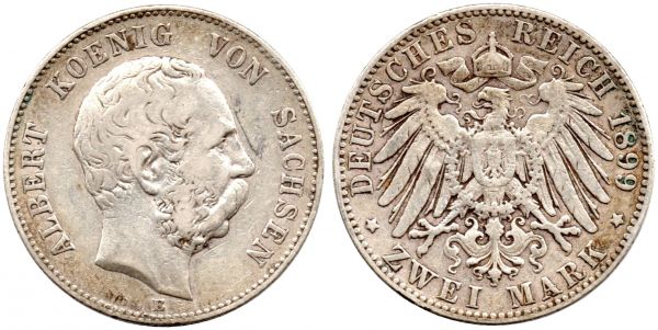 Saxony 2 Mark 1899 E Muldenhuetten VF