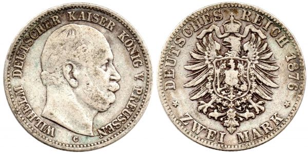 Prussia 2 Mark 1876 C Frankfurt
