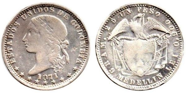 1 Peso 1871 Medellin F/VF