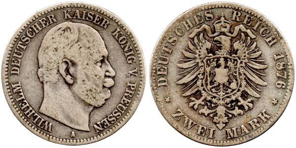 Prussia 2 Mark 1876 A Berlin F+