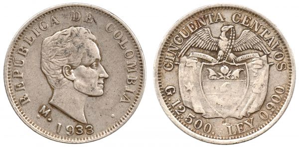 50 Centavos 1933 M Medellin VF+