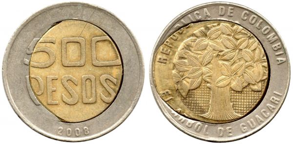 500 Pesos 2008, Mint Error, Uncentered Center, Bi Metallic