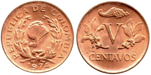 5 Centavos 1974/4 Double Die UNC