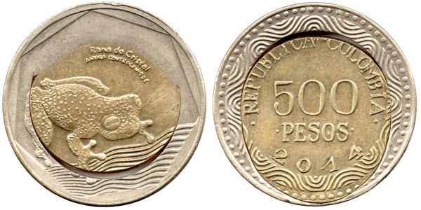 500 Pesos 2014, Mint Error, Uncentered Center, Bi Metallic RARE FOR TYPE
