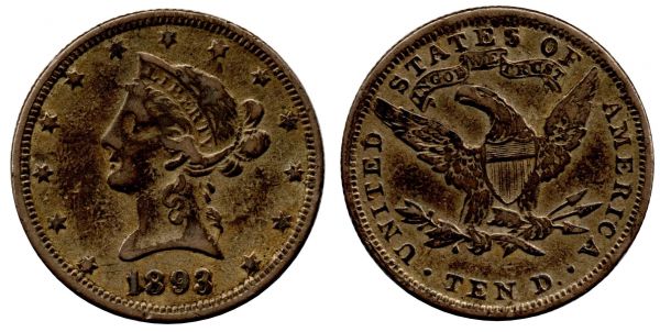 $10 Dollars 1893 Contemporary Counterfeit. VF