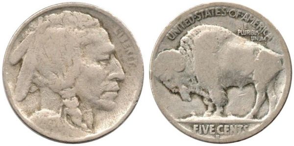 5 Cents 1913 Philadephia Type 1 on Mound, Date partially worn