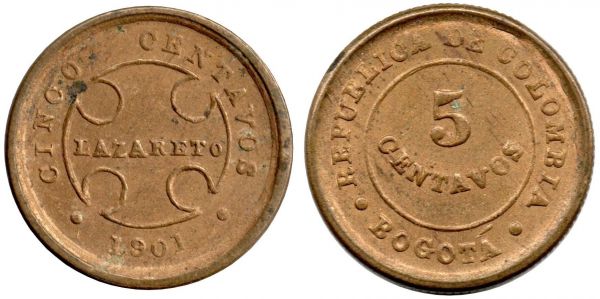 5 Centavos 1901 LAZARETO UNC