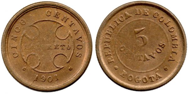 5 Centavos 1901 LAZARETO UNC