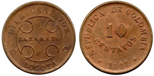 10 Centavos 1901 LAZARETO XF
