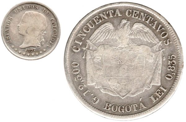 50 Centavos 1877 Bogota VF