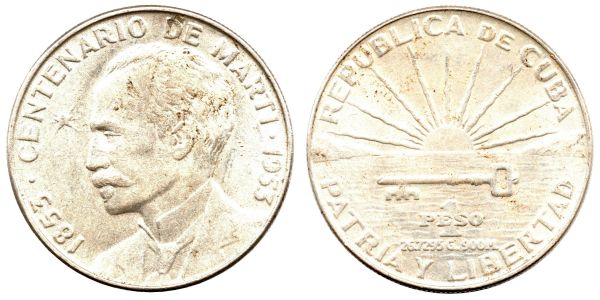 1 Peso 1853-1953 Jose Marti XF+