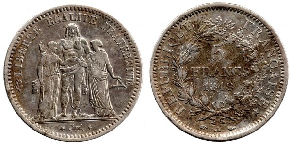 5 Francs 1848 A Paris VF