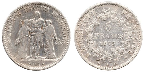 5 Francs 1875 A Paris VF