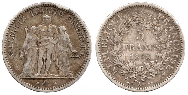 5 Francs 1873 A Paris VF+