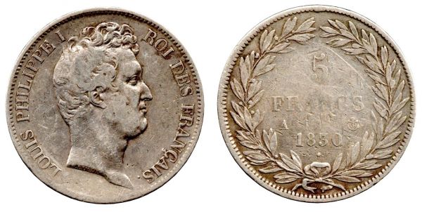 5 Francs 1830 A Paris Louis Philippe I KM 735.1