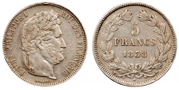 5 Francs 1838 MA Marseille aXF