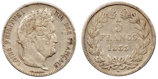 5 Francs 1833 MA Marseille VF