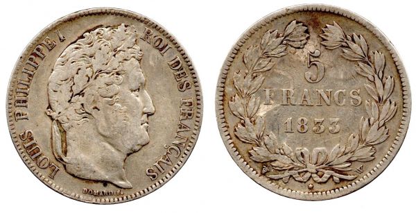 5 Francs 1833 W Lille aVF