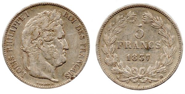 5 Francs 1837 BB Strasbourg 