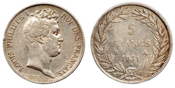 5 Francs 1831 B Strasbourg KM 735.2