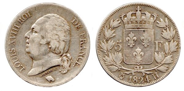 5 Francs 1824 H La Rochelle	