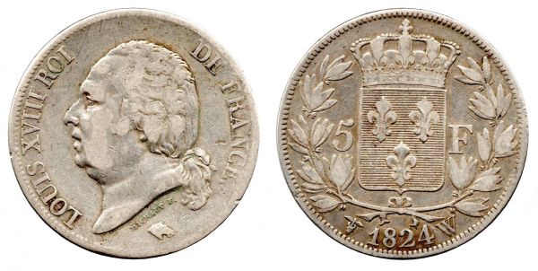 5 Francs 1824 W Lille