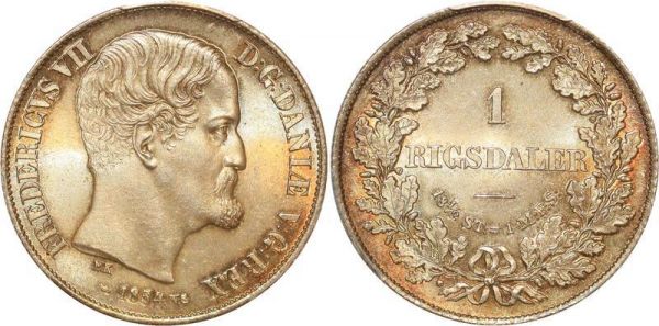 Denmark Finest 1 Rigsdaler Frederick VII 1854 PCGS MS65 Silver