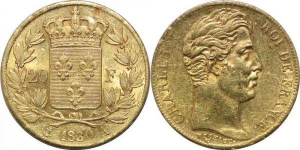 France 20 Francs Charles X 1830 A Paris tranche inscrite Or Gold 
