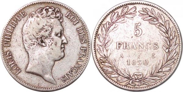 France 5 Francs Louis Philippe Tioler Tr Creux 1830 A Paris Silver