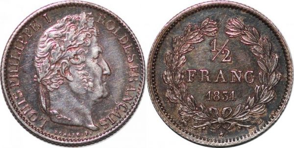 France 1/2 Franc Louis Philippe 1831 B Rouen Argent Silver 