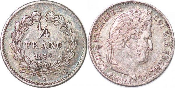 France 1/4 Franc Louis Philippe 1832 I Liges Silver 