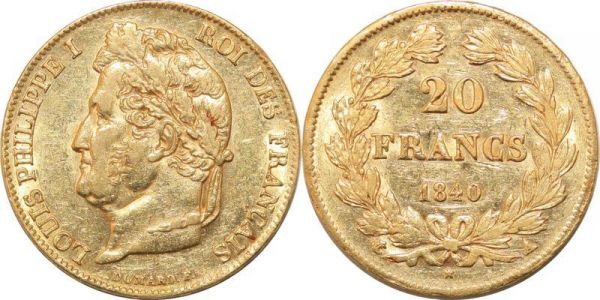 France 20 Francs Louis Philippe I 1840 A Paris Or Gold 