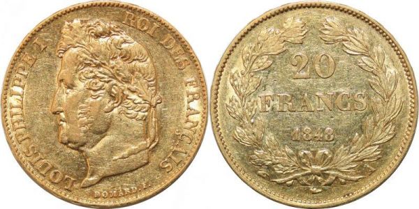 France 20 Francs Louis Philippe I 1848 A Paris Or Gold 