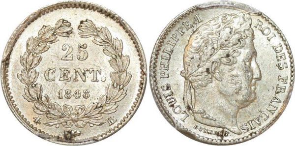 France 25 Centimes Louis Philippe I 1848 PCGS MS62 Argent 
