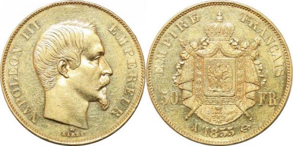 France 50 Francs Napoléon III 1855 A Paris Or Gold 