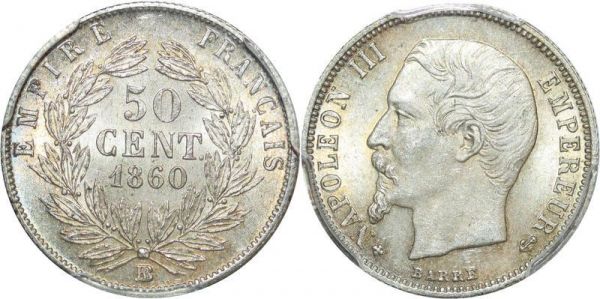 France Finest 50 Centimes Napoléon III 1860 PCGS MS64 